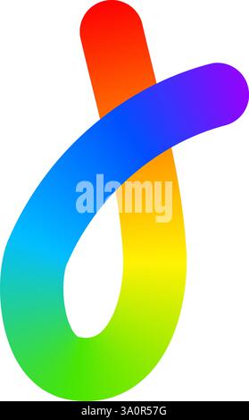 Rainbow colored curl line. Cool colorful squiggle. Organic doodle figure with multicoloredspectrum effect isolated on white background. Vector illustration. Stock Vector