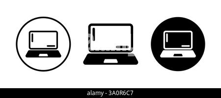 Outlined and Solid Laptop Icons in Black and White Design Stock Vector