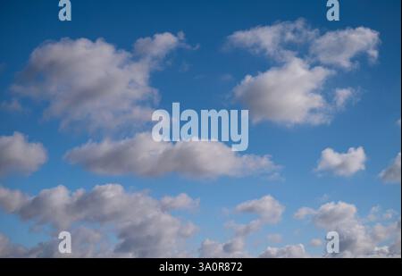 Blue 'Simpsons Sky' - clear blue sky with white fluffy clouds Stock Photo