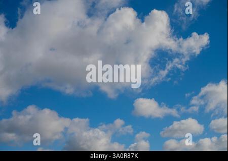 Blue 'Simpsons Sky' - clear blue sky with white fluffy clouds Stock Photo