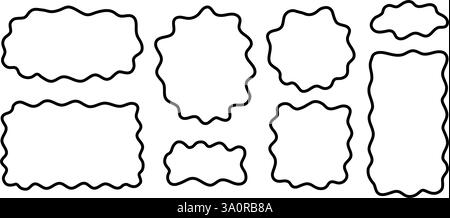Cute doodle wavy shapes. Abstract psychedelic forms. Speech bubbles, message balloons, tag clouds, text boxes or labels templates isolated on white background. Vector graphic illustration. Stock Vector