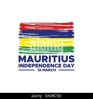 Mauritius Independence Day 12 March flag ribbon with map vector poster,Mauritius Day commemorates the independence of the Republic of Mauritius. Stock Vector