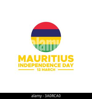 Mauritius Independence Day 12 March flag ribbon with map vector poster,Mauritius Day commemorates the independence of the Republic of Mauritius. Stock Vector