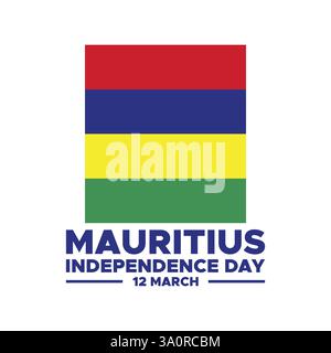 Mauritius Independence Day 12 March flag ribbon with map vector poster,Mauritius Day commemorates the independence of the Republic of Mauritius. Stock Vector