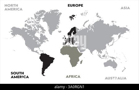 world map, with containment name, modern world map graphic, Countries Silhouettes Stock Illustrations, Vectors Stock Vector