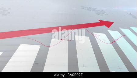 Rising red arrow and data points image over bar graph background Stock Photo
