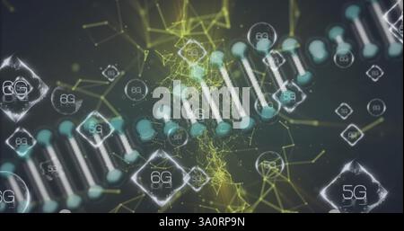 DNA strand and 5G, 6G network technology image Stock Photo