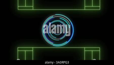 Image of scope scanning over neon stadium Stock Photo