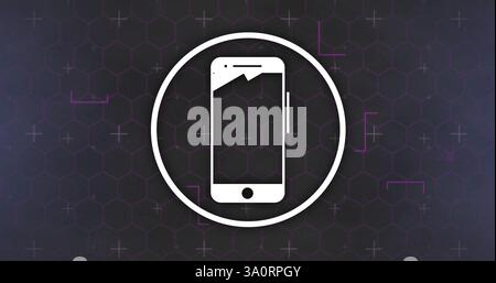 Image of smartphone icon and shapes over black background Stock Photo