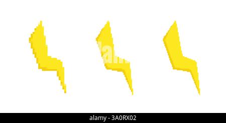 Bright yellow lightning bolt icons in pixel art design repeating in horizontal arrangement Stock Vector