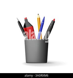3D pens, pencil in holder isolated on white. Stock Vector