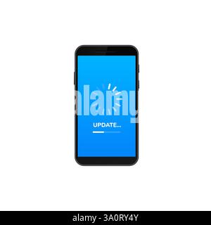 Smartphone display update process loading icon with progress bar in centered closeup view Stock Vector