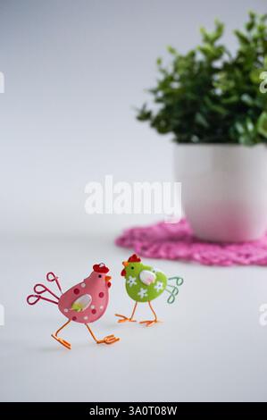 Easter decorations on the table close up. Easter background. Stock Photo