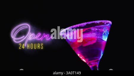 Image of open 24 hours text over drink Stock Photo