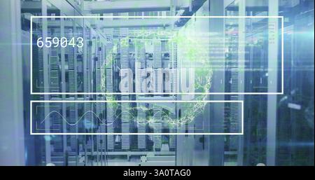 Digital data processing image over servers in data center Stock Photo