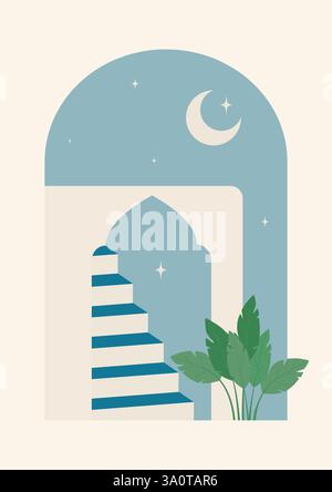 Greek coastal town flat color vector illustration. Summer holiday in Greece. Mediterranean vacation. Traditional white buildings. Santorini panoramic Stock Vector