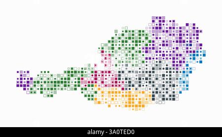 Austria, shape of the country built of colored cells. Digital style map of Austria on white background. Small size square blocks. Stock Vector