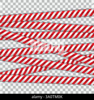 Vector Warning Tapes Set. Red and White Danger Caution Sign. Striped Transition Abstract Strict Barrier. Diagonal Striped Lines. Stock Vector