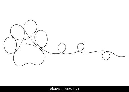 Dog paw continuous one line art and isolated outline vector ...