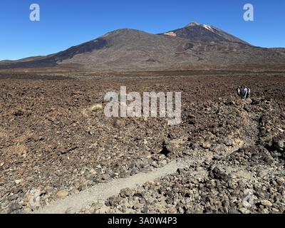 Rock formations and lava fields of Mount Teide, the active volcano of Tenerife, the Canary Island belonging to Spain, from previous eruptions Stock Photo