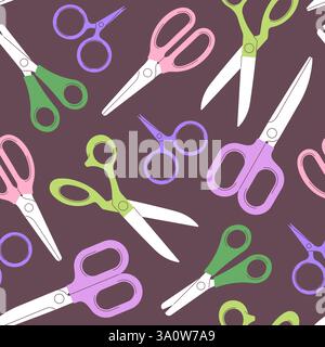 Scissors seamless pattern. Scissor with plastic handles, cut stationery. School or tailor print for fabric, website, wallpaper, wrapping. Racy vector Stock Vector