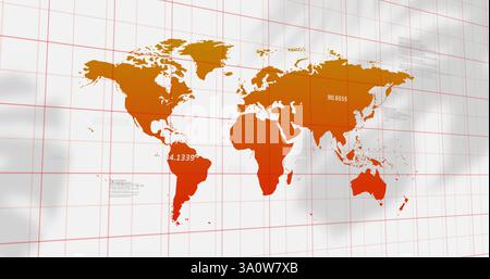 Image of world map with data processing over lines on white background Stock Photo
