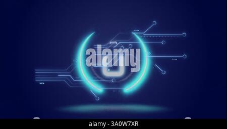 Image of data processing over connections and neon circle Stock Photo