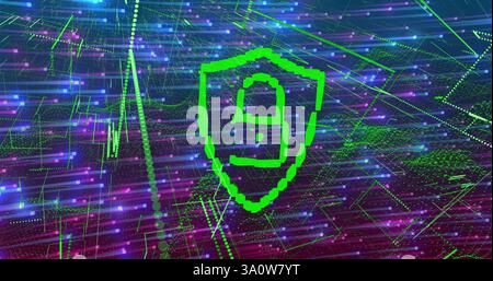 Image of network of connections over padlock Stock Photo