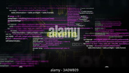 Image of data processing over connections and crypto text Stock Photo