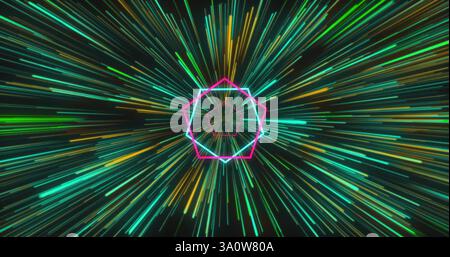 Image of neon shapes moving over green trails Stock Photo