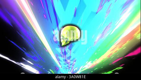Image of digital skull over colourful light trails Stock Photo