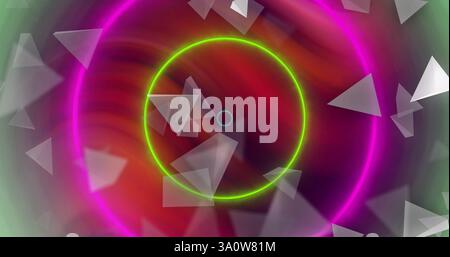 Image of neon circles over shapes moving Stock Photo