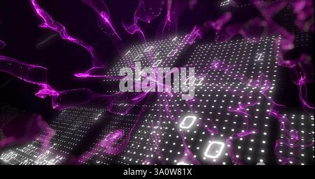 Image of binary coding over purple shapes Stock Photo