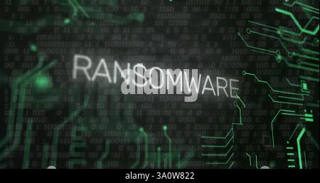 RANSOMWARE text over binary code and digital data image Stock Photo
