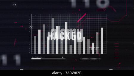 Image of hacked text over digital data processing on black background Stock Photo