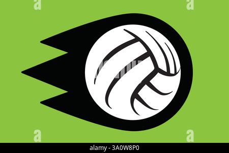 Spiked white volleyball with graphic speed blur, designed as a strong, dynamic icon logo symbol. Stock Vector