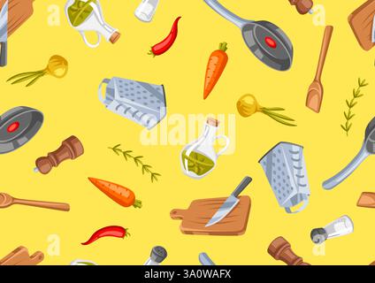 Pattern with kitchen utensils. Cooking tools for home and recipe items. Stock Vector