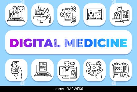 digital medicine text concept. Shablon for presentation and Infographics. Minimal Clean Icons for Apps and Websites. Stock Photo