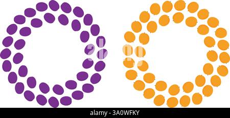 Plums and Apricots Circular Frames in trendy purple and orange Harvesting Copy space Template Set 2. Isolated Vector illustration Thematic Cards, Healthy Eating leaflet or web promo banner, price tag Stock Vector