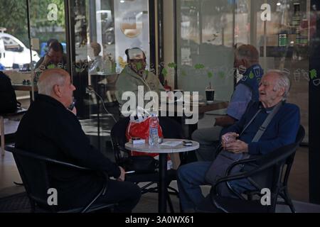 People Drinking in Coffee Shop Voula Athens Attica Greece Stock Photo