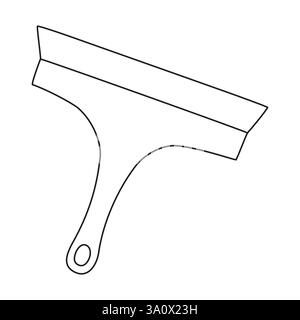 Cleaning squeegee with rubber blade for washing windows, doodle style flat vector outline illustration for kids coloring book Stock Vector