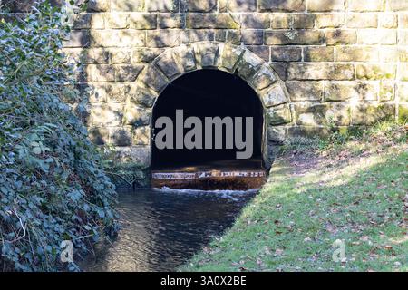 Brick tunnel with Stream Running Through Stock Photo