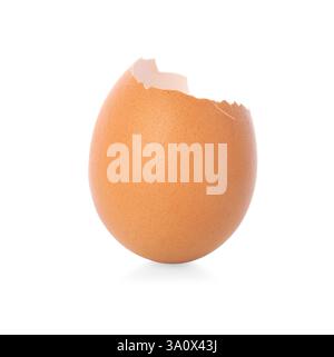 One piece of broken eggshell on mirror surface against white background Stock Photo