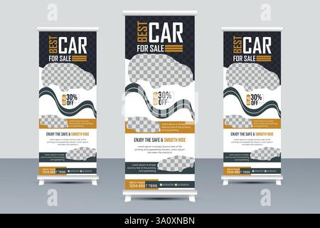 Car Rental Roll Up Banner Design ,Vehicle Hire Service Standee Stock Vector