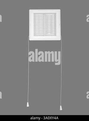 White ventilation grate on a gray background. Square shape, plastic material. Stock Photo