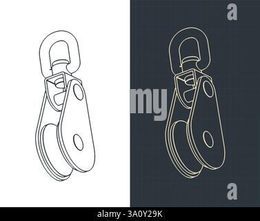 Stainless steel single block for rigging isometric blueprints Stock Vector