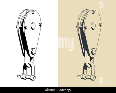 Medium duty suspended single reel hanging sheave block Stock Vector