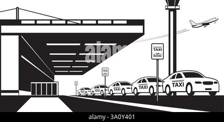 Taxi stand at airport terminal - vector illustration Stock Vector