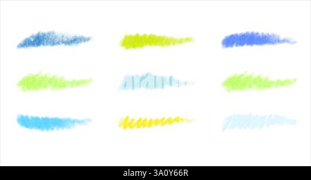 Set of colorful marker, crayon, charcoal brush strokes. Stock Vector