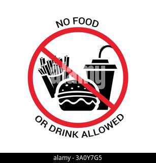 No food allowed sign icon clipart. No eating and beverage warning signages clip art prohibited, restricted and not allowed pictogram for public Stock Vector